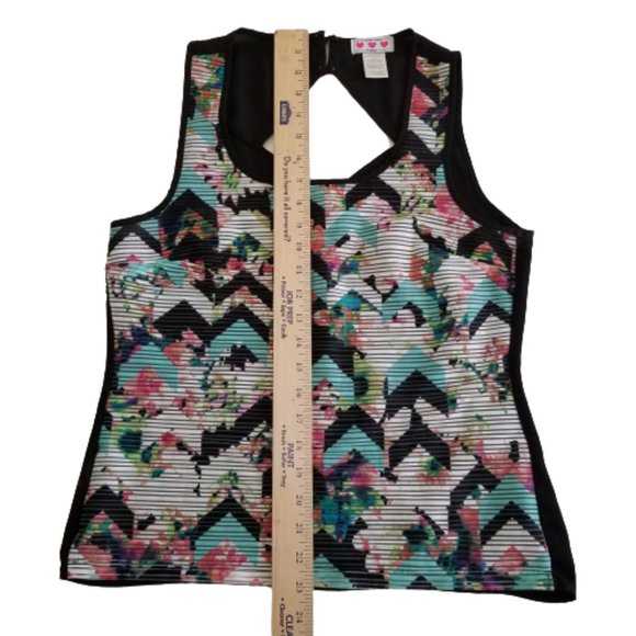 Three Pink Hearts Accordion Floral Top Scooped Neck Sleeveless Small - Picture 6 of 10